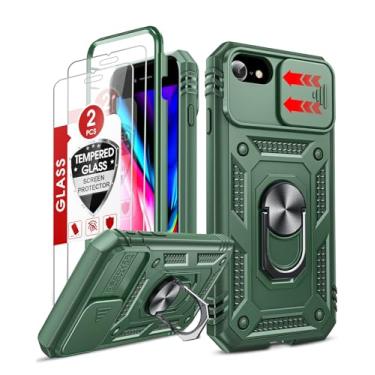 Imagem de LeYi Capa compatível com iPhone SE 3ª/2ª geração: 7/8/SE 2022 2020 Capa de telefone com capa de câmera deslizante + 2 peças protetoras de tela de vidro temperado, capa de corpo inteiro com suporte