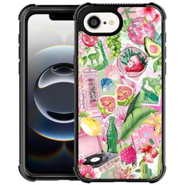 Imagem de OKBUOK Capa para iPhone 16E, capa protetora à prova de choque com estampa fina fruta música conchas colagem
