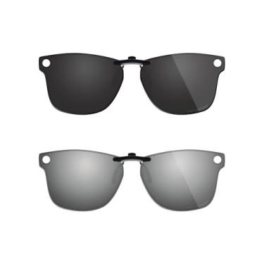 Imagem de Fiskr Óculos de sol polarizados Clip-On para Ray-Ban Meta Wayfarer RW4012 (Gen 2) (tamanho 53-22) - Proteção UV - Ajuste universal para homens e mulheres - Preto clássico e prata metálica