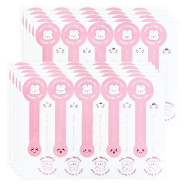 Imagem de IdeaMarlle 100 adesivos feitos à mão para assar alimentos, adesivos de vedação longa para sacos de confeitaria, pirulitos, pão, etiquetas decorativas (rosa)