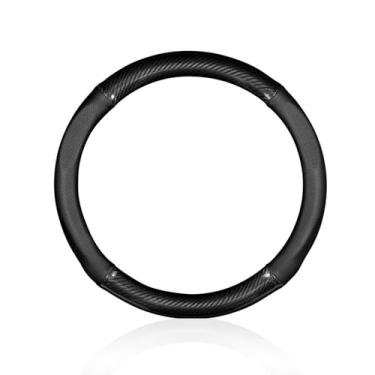 Imagem de Dogary Capa de volante de fibra de carbono para carro, protetor de volante redondo antiderrapante respirável, acessório interno de quatro estações, universal para a maioria dos carros (preto #redondo)