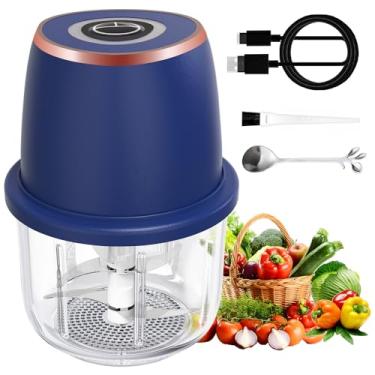 Imagem de Cortador de alho elétrico, mini processador de alimentos e picador de vegetais, cortador de alho portátil sem fio recarregável por USB de 350 ml, picador potente para cebola, ervas, nozes, recipiente