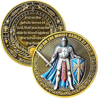 Imagem de Armor of God Challenge Coin 1.57" Zinc Alloy with Protective Case – Ephesians 6:11 Verse Back, Christian Pocket Token for Courage, Spiritual Warfare and Daily Faith