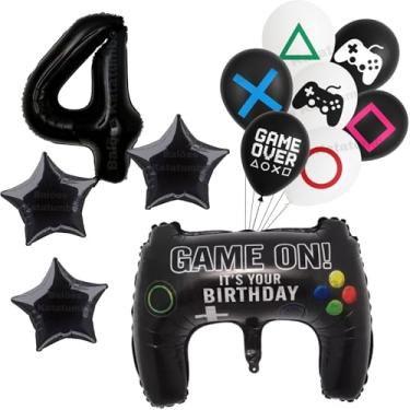 Imagem de Kit Festa Decoração: Balão Metalizado Controle Game +25 Balões Bexigas Gamer + Balão Número de ±75 - Balão Aniversário (Preto 4)