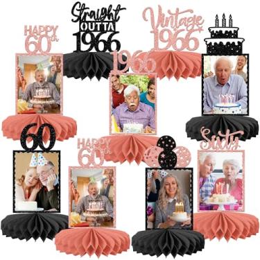 Imagem de Pacote com 8 peças centrais de mesa de favo de mel Happy 60th Birthday Straight Outta 1966 centro de mesa de fotos vintage 1966 centros de mesa para torcedores para festa de aniversário de 60 anos