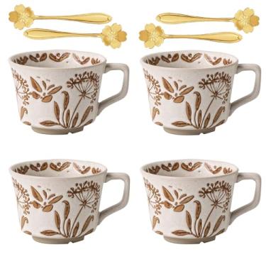 Imagem de JIGVOE Caneca de café com leite grande de cerâmica, canecas de café de 340 g com colher dourada, xícara de chá com padrão de borboleta, presente de inauguração de casa de aniversário de casamento