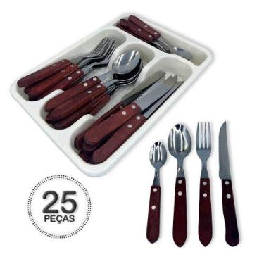 Imagem de Jogo De Talher Faqueiro Madeira Porta Talher Com Divisória - Fratelli