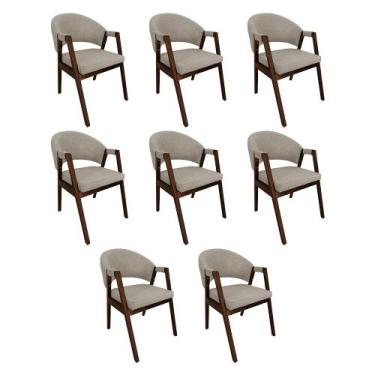 Imagem de Kit 8 Cadeiras de Jantar Madeira Maciça Mel Premium Helen Linho Bege -