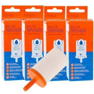 Imagem de Kit 4 Velas Tripla Ação Elite – Carvão Ativado + Prata Coloidal | Filtragem Cerâmica Microporosa | Refil Universal para Filtros por Gravidade | Reduz Cloro e Bactérias