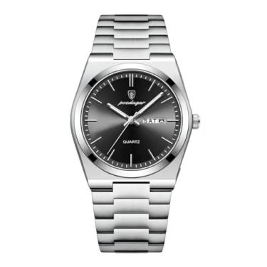 Imagem de Relógio masculino de luxo original aço inox prata com preto moda casual social vintage classico