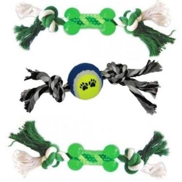 Imagem de Kit 3 Brinquedos De Corda Com Ossinho E Bola Tênis Para Cães - Nicapet