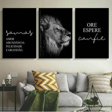 Imagem de Kit 3 Quadros Somos Amor - Leão 60X40Cm Moldura Preta - Quadros On-Lin