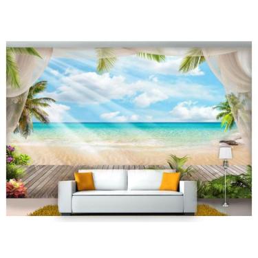 Imagem de Papel De Parede Paisagem Digital Caribe Mar 3D Dah04 - Você Decora