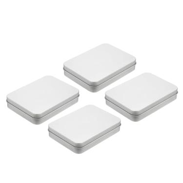 Imagem de Recipientes de lata de metal, 4 peças, 12 x 9 x 2 cm, mini caixa de lata retangular de metal portátil com dobradiça vazia com tampa para lata de doces, cartão de presente