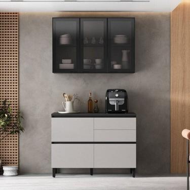 Imagem de Cozinha Modulada 2 Peças 4 Portas 4 Gavetas Mdf Dodradiça Slow Motion Lúmina Itatiaia Grafite/Cinza