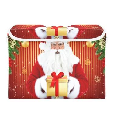 Imagem de SEHANY Cestas de armazenamento de Papai Noel de Natal com tampas, organizador de caixas de armazenamento de tecido para armário de roupas, cobertor de escritório, berçário, 42 x 32 x 30 cm