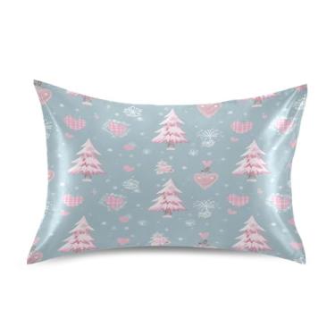Imagem de ATTX Fronha de almofada de árvore de Natal rosa com fecho de envelope para cabelo e pele, macia, respirável, lisa, ambos os lados, capa de almofada de seda refrescante (tamanho padrão 50 x 66 cm, 1