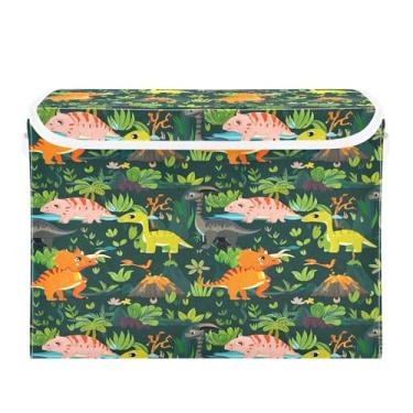 Imagem de SEHANY Cestas de armazenamento engraçadas de dinossauro com tampas, organizador de caixa de armazenamento dobrável, caixas de armazenamento de armário de tecido para roupas cobertor de escritório