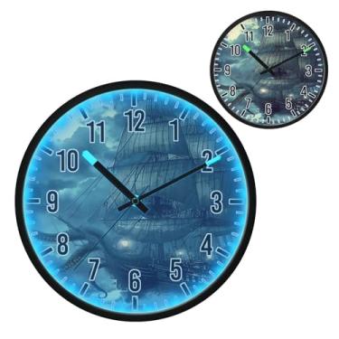 Imagem de Blueangle Relógio de parede LED que brilha no escuro e ativado por voz, silencioso design de navio pirata de 30,5 cm, operado por bateria para decoração de quarto e sala de estar (141)