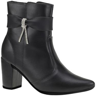 Imagem de Bota Feminina Bico Fino com Zíper Lateral Cano Curto Salto com Acessório Lacinho 204 (Preto, BR, Adulto, Numérico, 38)