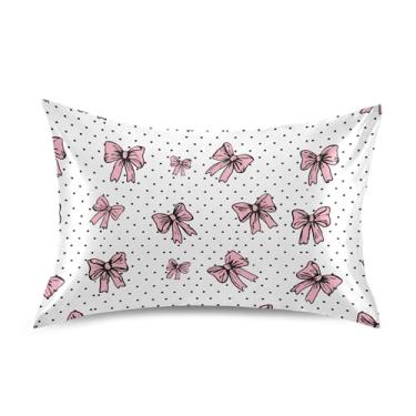 Imagem de SEHANY Capas de almofada de seda com laço rosa para cabelo e pele, capas de almofada de cetim respiráveis macias e refrescantes com fecho de envelope, tamanho king (51 x 66 cm)