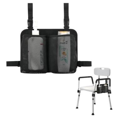 Imagem de Beautyflier Bolsa suspensa para cadeira de chuveiro, bolsa de armazenamento removível na lateral da cadeira, organizador lateral para cadeira de braço, 2 bolsos de armazenamento para xampu, gel de