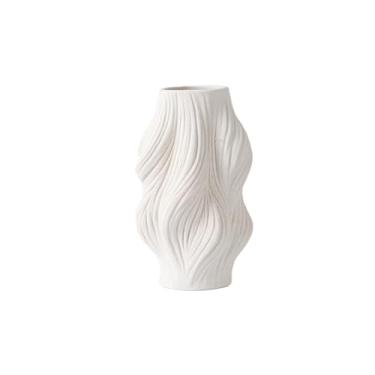 Imagem de Vaso de cerâmica não esmaltado estilo nórdico com padrão de ondulação criativo e cor branca ideal para sala de estar, quarto e decoração de floricultura, água - Vaso de cultivo decorativo para casa