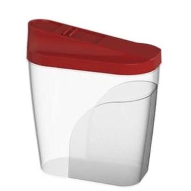 Imagem de Farinheira Multiuso Com Medidas, Transparente com Tampa Vermelha, Plástico, 15cm x 14cm, Sistema de Fechamento em Deslize, BPA Free, Para Armazenar Farinha, Açúcar, Café, Grãos