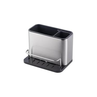 Imagem de Organizador de Pia com Suporte para Esponja, Aço Inox e Plástico, Cor Inox, 16x13x18cm, Sistema de Drenagem, Multifuncional