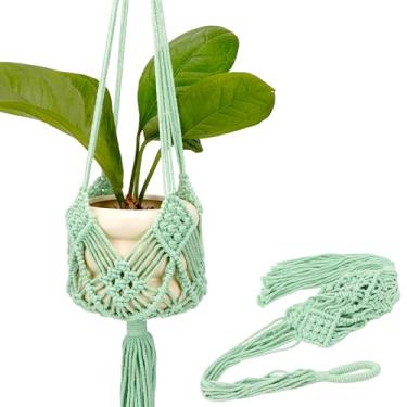 Imagem de BUNCHBRAVO Pacote com 2 cabides para plantas de macramê, plantadores pendurados em corda de algodão de 83 cm com design de diamante, decoração de casa boho para uso interno e externo, verde