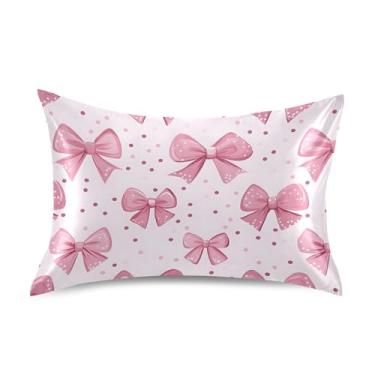 Imagem de SEHANY Capas de almofada de seda com laço rosa para cabelo e pele, capas de almofada de cetim respiráveis macias e refrescantes com fecho de envelope, tamanho king (50 x 76 cm)