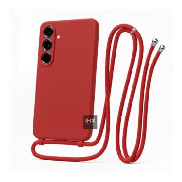 Imagem de Capa Case Capinha Para Samsung Galaxy A36 Silicone Com Cordão Alça De Pescoço Ajustável Veludo Premium (VERMELHO)