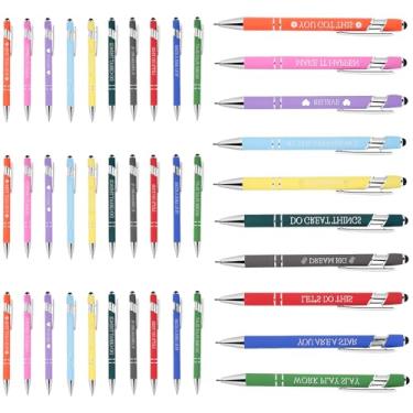 Imagem de KHZSPP 40 canetas inspiradoras, canetas esferográficas motivacionais com citações ponta Stylus para escrever, conjunto de canetas de gel diárias de metal para presentes de colegas de trabalho