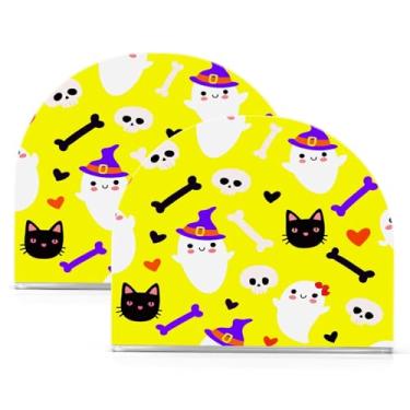 Imagem de Wassud Halloween Ghosts Black Cats Porta-guardanapos de acrílico, dispensador de guardanapos de papel moderno em forma de U para mesa, cozinha, sala de jantar, bancada 2 peças (comporta 50-60