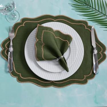 Imagem de Kit 24 Pçs 12 Lugares Mesa Posta Sousplat Jogo Americano Realeza Bordado Dourado Verde Musgo