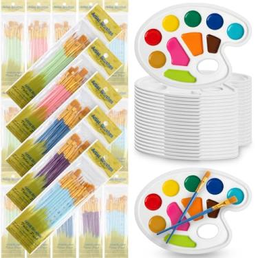 Imagem de Conjunto de paleta de pincéis de pintura, 20 pacotes de 200 pincéis e 20 paletas, cabeça de pincel de nylon, adequado para aquarela a óleo, etc., conjunto de pintura artística perfeito