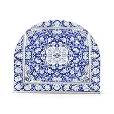 Imagem de Qilmy Porta-guardanapos de acrílico com padrão floral de azulejo de cerâmica azul, porta-guardanapos para mesas cozinha restaurante decoração de casa, suporte decorativo moderno para guardanapos de