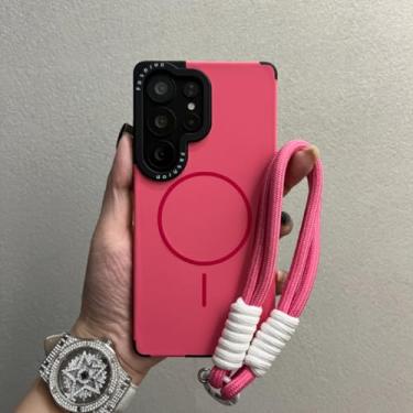 Imagem de HJZSZX Capa com cordão magnético fino e estampa de cor pura para Samsung S24 Plus (para Samsung S24 Plus/vermelho)