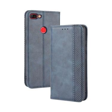 Imagem de Capa flip de couro para Infinix Hot 6 Pro X608,Flip magnético retro,Caso de telefone de couro PU,Design de carteira com 3 slots de cartão e 1 clipe de dinheiro -Blue