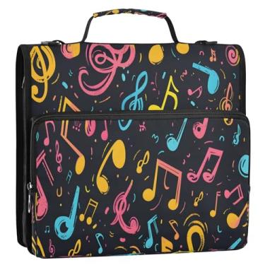 Imagem de CEBUGI Fichário de 3 anéis com zíper com alça de ombro, pasta de arquivo expansível de 3,8 cm, anéis D, para escola, escritório, nota musical
