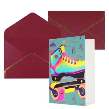 Imagem de Patins coloridos estampados cartões comemorativos para todas as ocasiões cartões de notas em branco versáteis com envelopes 11,4 x 15,2 cm