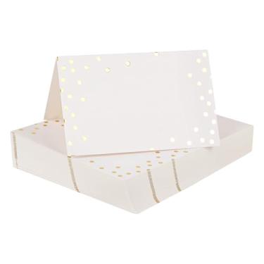 Imagem de BUNCHBRAVO Cartões de lugar de bolinhas de folha dourada – Pacote com 50 cartões de nome de mesa dobráveis para casamentos, festas, eventos e celebrações de férias