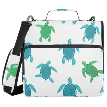 Imagem de Burbuja Pasta de fichário com zíper Turtles com 3 anéis com lixa expansível e alça de ombro para laptop de 13 polegadas, vários bolsos para trabalho de escritório