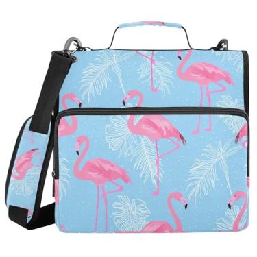 Imagem de xigua Fichário com zíper flamingos e folhas com alça de ombro e alça para transporte fácil, fichário de 3 anéis de 3 cm para escola, painel de expansão e arquivo expansível