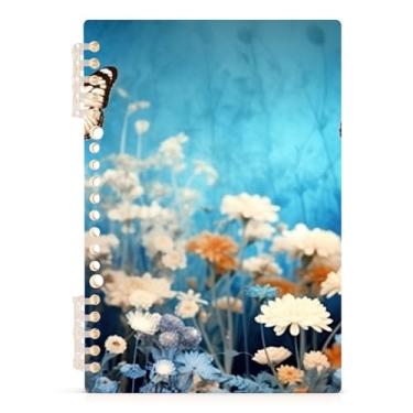 Imagem de Burbuja Caderno de flores azuis, papel pautado universitário A5 com 60 folhas, caderno de anotações para diário, escritório, 1 pacote