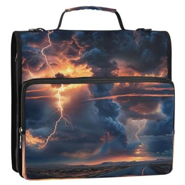 Imagem de CEBUGI Fichário de 3 anéis com zíper com alça de ombro, pasta de arquivo expansível de 3,8 cm, anéis D, para escola, escritório, tornado