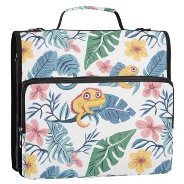 Imagem de Coikll Pasta expansível para fichário de lagarto tropical com zíper em D, organizador de fichário com alça de ombro e alça para facilitar o transporte