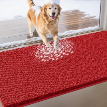 Imagem de IM HOME Tapetes de porta extra grandes vermelhos lamacentos para cães, tapete absorvente de chenille, tapete de porta interno pesado antiderrapante, tapete macio para cama de cachorro frontal para