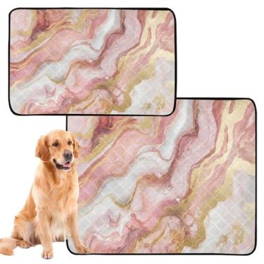 Imagem de CEBUGI Almofadas de xixi laváveis para cães, pacote com 3, almofadas impermeáveis para filhotes de cachorro, antiderrapante, à prova de vazamento, para cama de cercadinho, textura de mármore ouro rosa