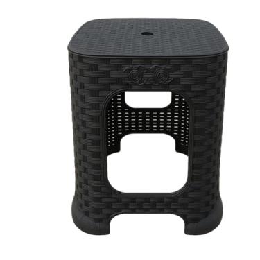 Imagem de Banqueta de Rattan Sintético nas Cores Preta ou Cinza - Para Varanda, Cozinha e Jardim, Resistente a Intempéries e Fácil de Limpar(Preta)